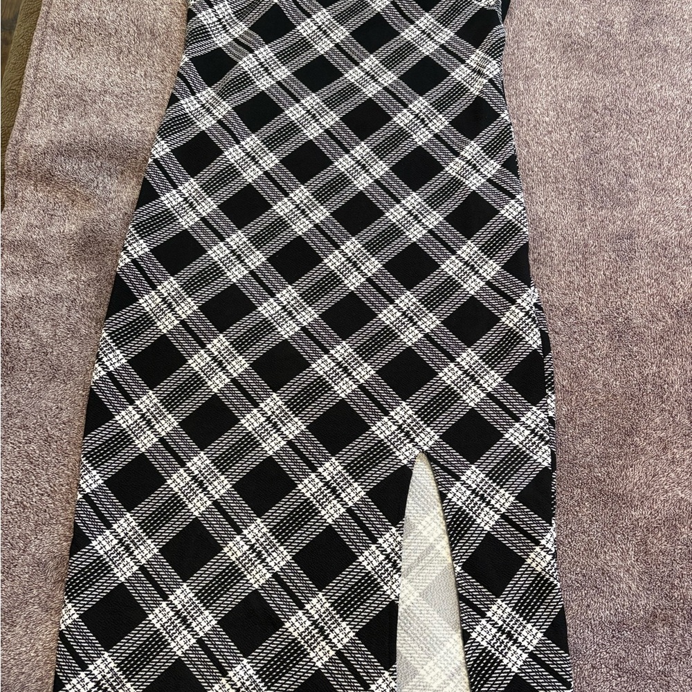 No Boundaries Black and White Plaid Midi Skirt